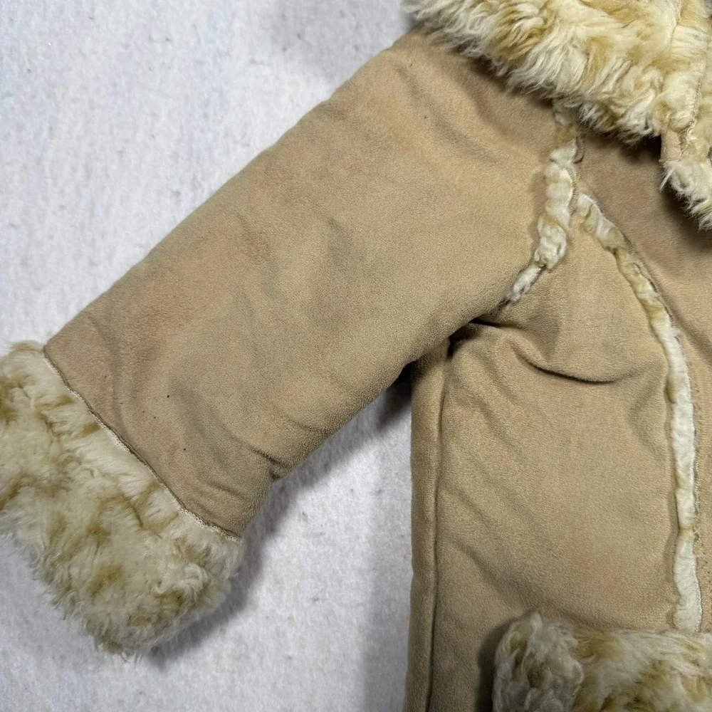 Circo Kids Tan Faux Suede Shearling Hooded Coat Faux Fur Trim Jacket 2T